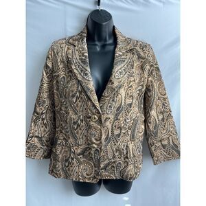 Vintage Express Design Studio Paisley Print Brown Blazer Jacket Career Office 8